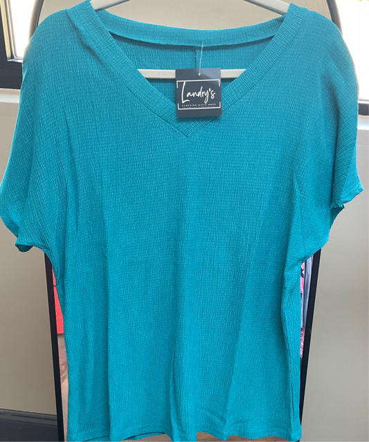 Textured V Neck Bubble Hem Top
