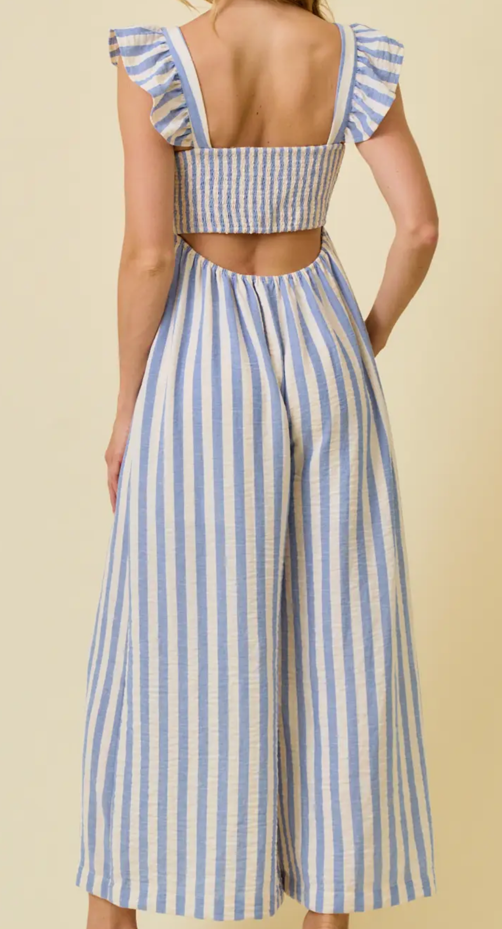 Stripe Cotton Gauze Wide Leg Culotte Jumpsuit