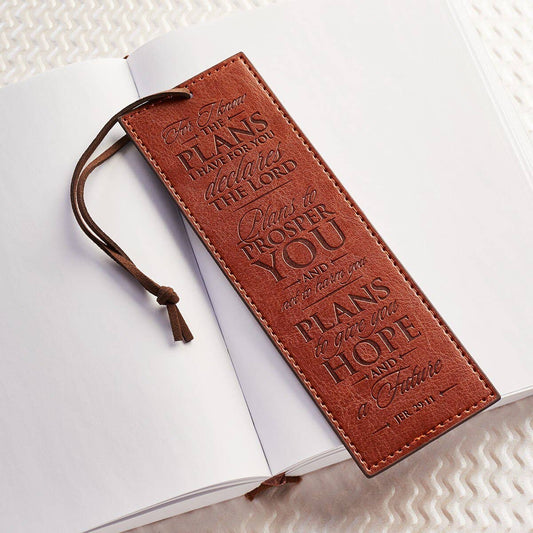 Bookmark Faux Leather Brown I Know the Plans Jer. 29:11