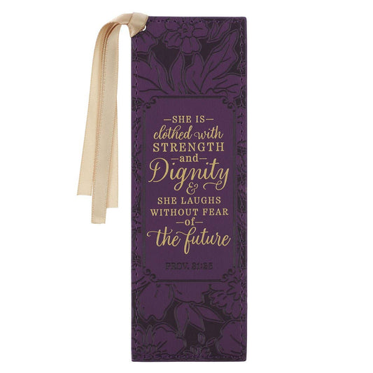 Bookmark Faux Leather Purple Strength and Dignity Prov 31:25