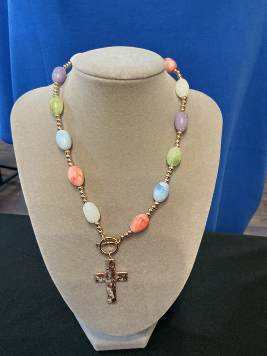 Colorful Toggle Chain/Gold Cross Necklace