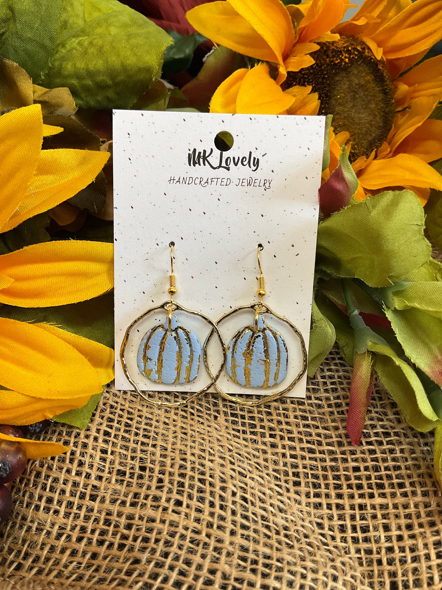 Gold foiled pumpkin dangle earrings