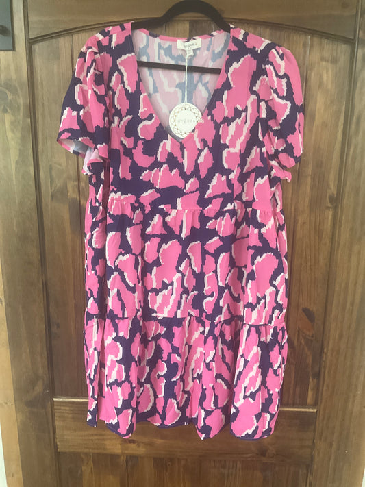 Abstract V-Neck Tiered Dress Plus Size