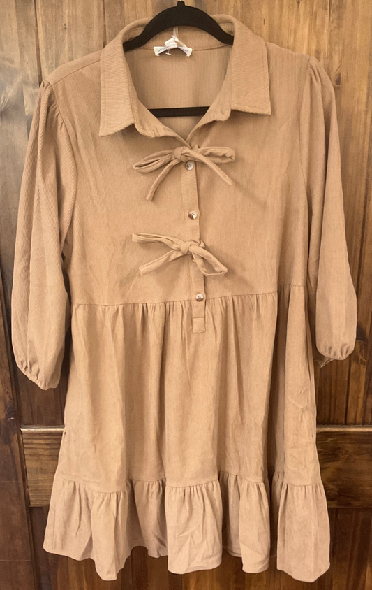 Corduroy Collared Button Up Mini Dress