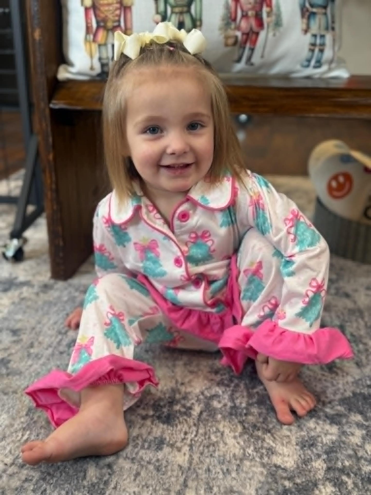 Bow-Topped Tree Ruffled Pajamas