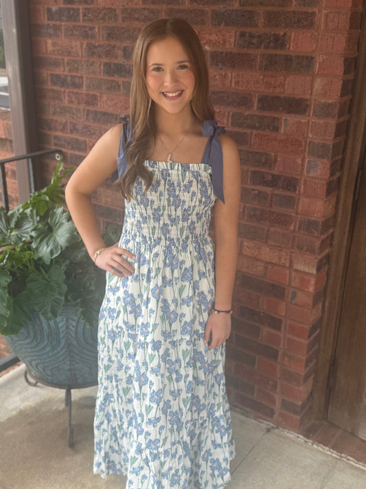 Smocked tube maxi printed woven tiered dress
