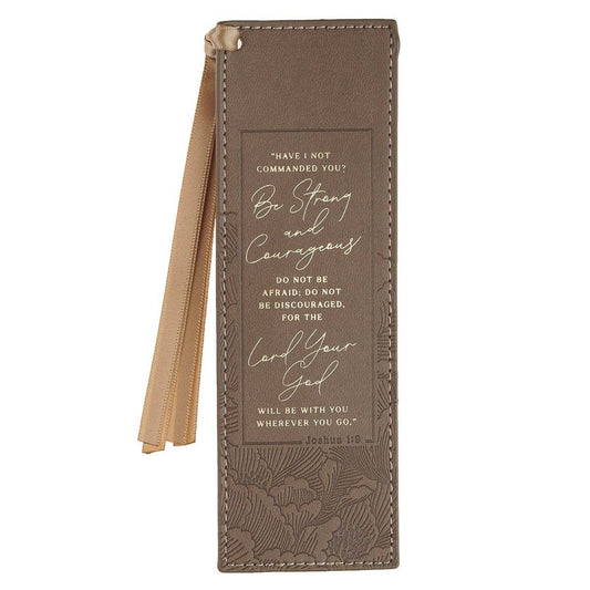 Bookmark Faux Leather Brown Strong & Courageous Josh. 1:9