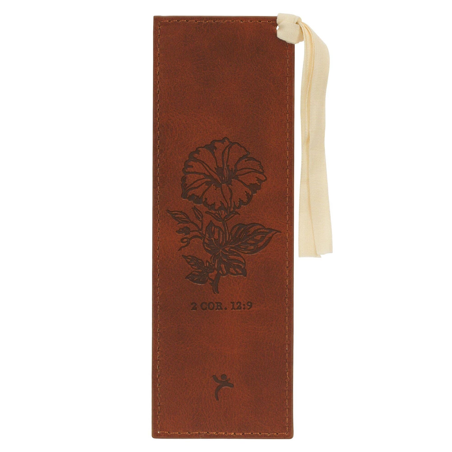 Bookmark Faux Leather Brown Amazing Grace 2 Cor. 12:9