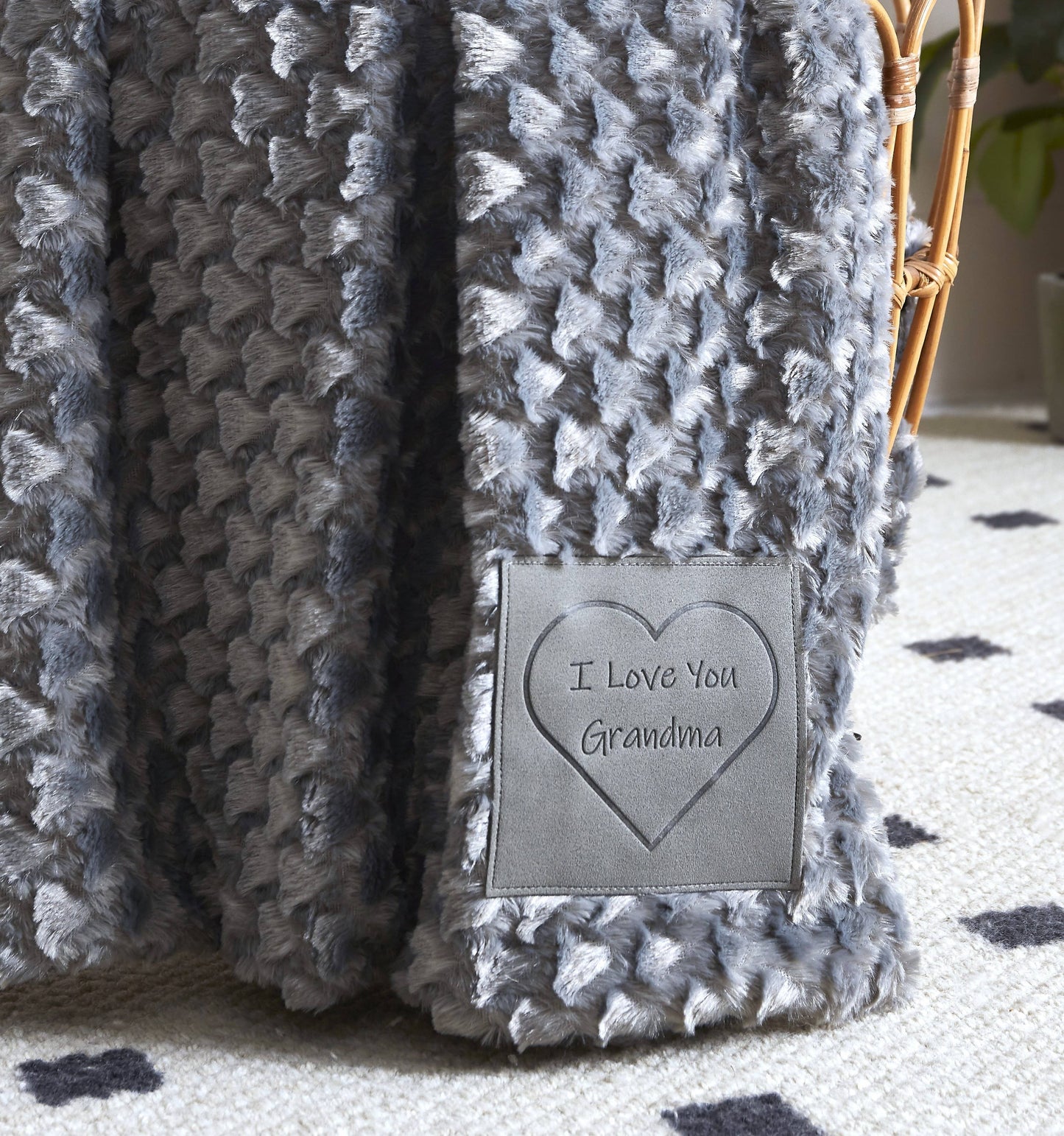 "I Love You Grandma" 1-Ply Faux Fur Patch Throw 50"x60"
