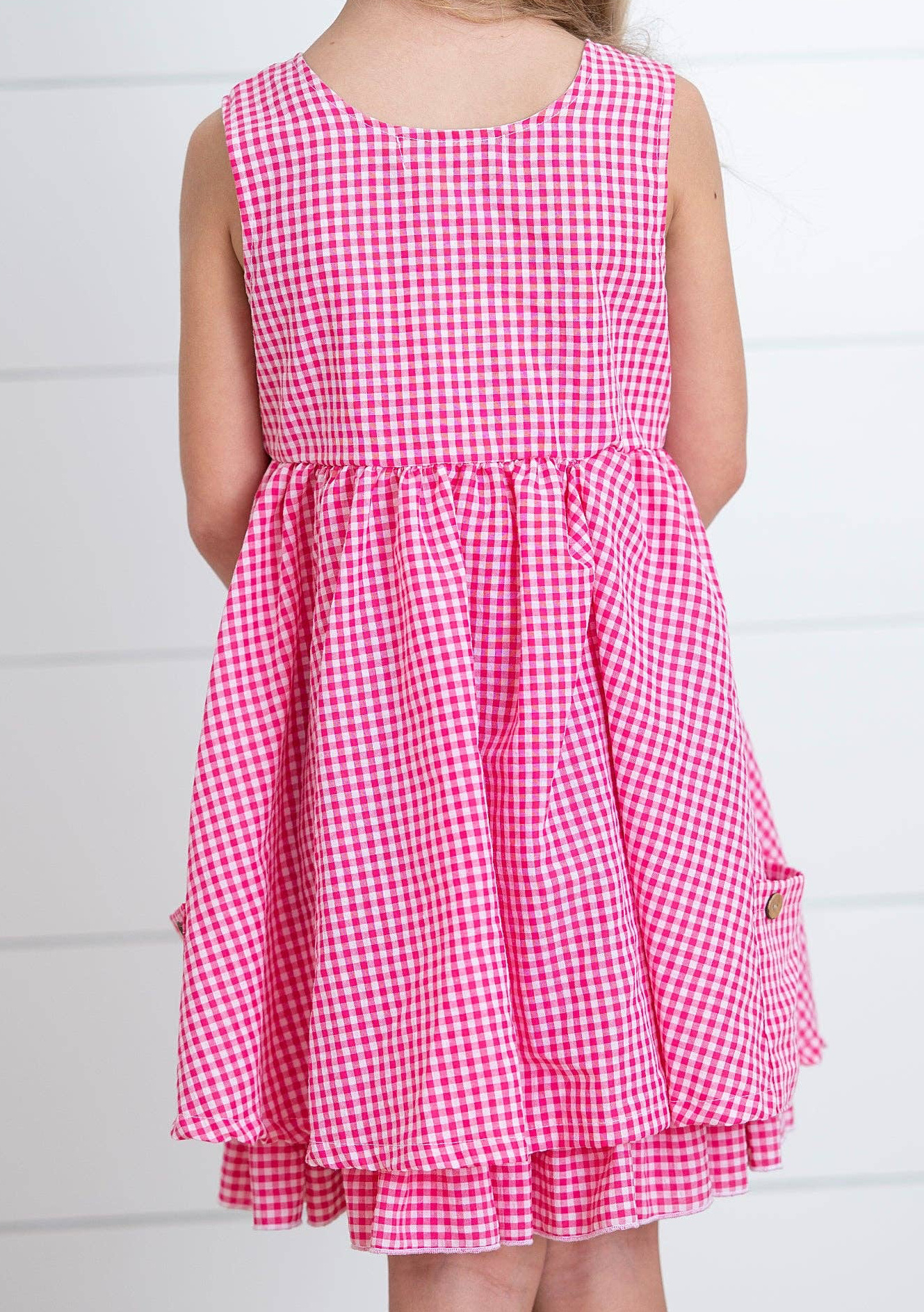 Kids Brooke Hot Pink Gingham Check Pocket Summer Dress