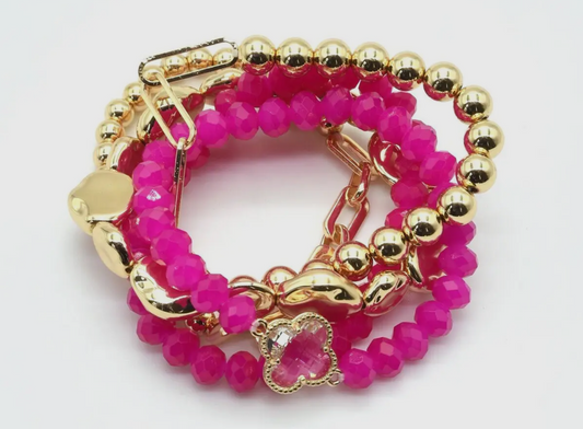 Beaded Clover Accent Bracelet Set