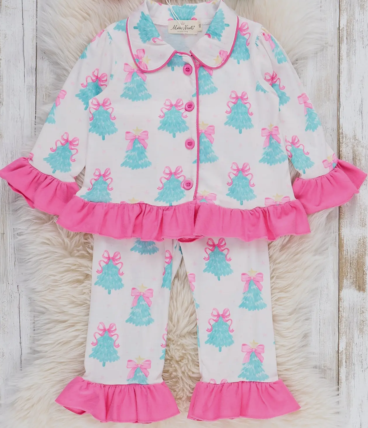 Bow-Topped Tree Ruffled Pajamas