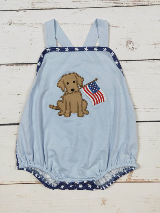 Baby Boy Dog Appliqué Patriotic Bubble