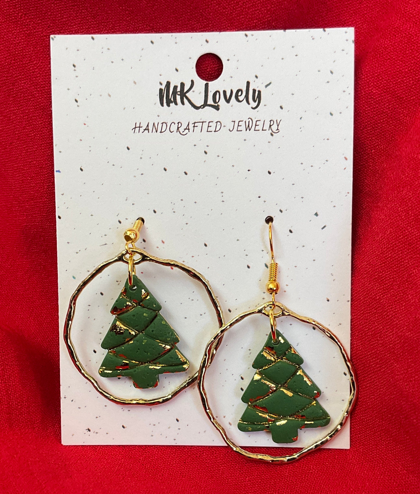 Gold foiled Christmas tree dangle earrings