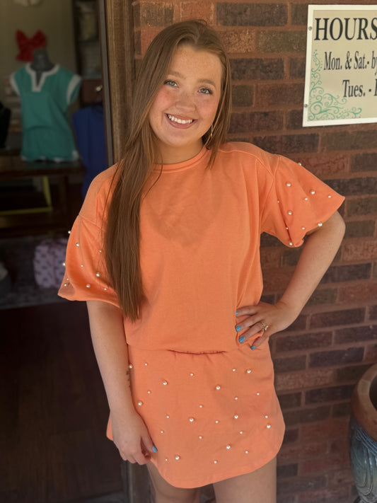Creamsicle Pearl Lounge set with Skort