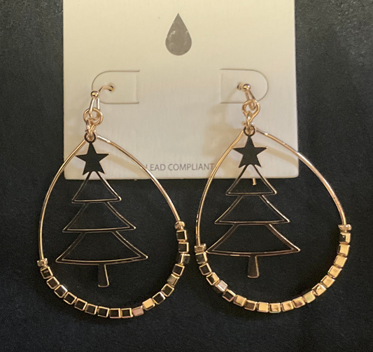 Christmas Tree Cutout with Beaded Accent Earring