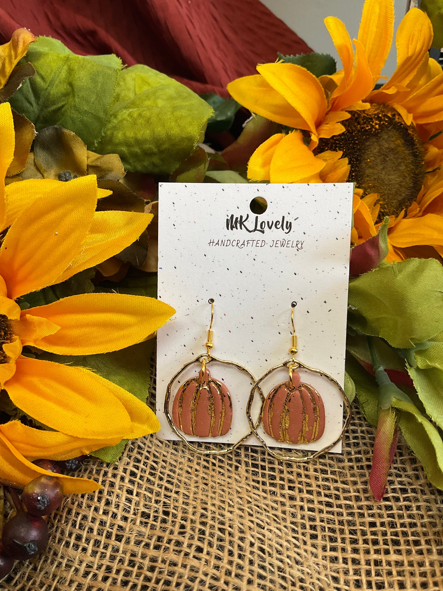 Gold foiled pumpkin dangle earrings