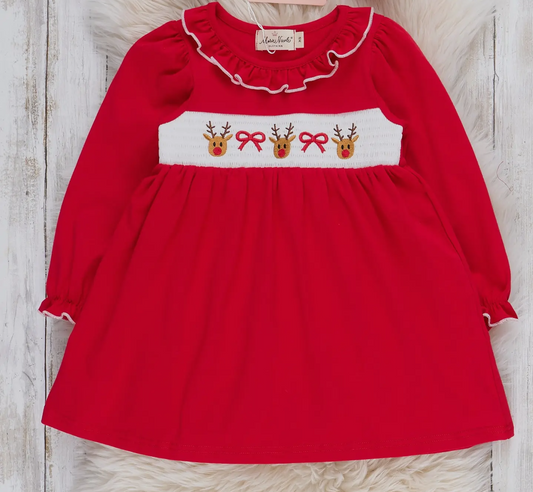 Reindeer Ribbons Smocked Dress