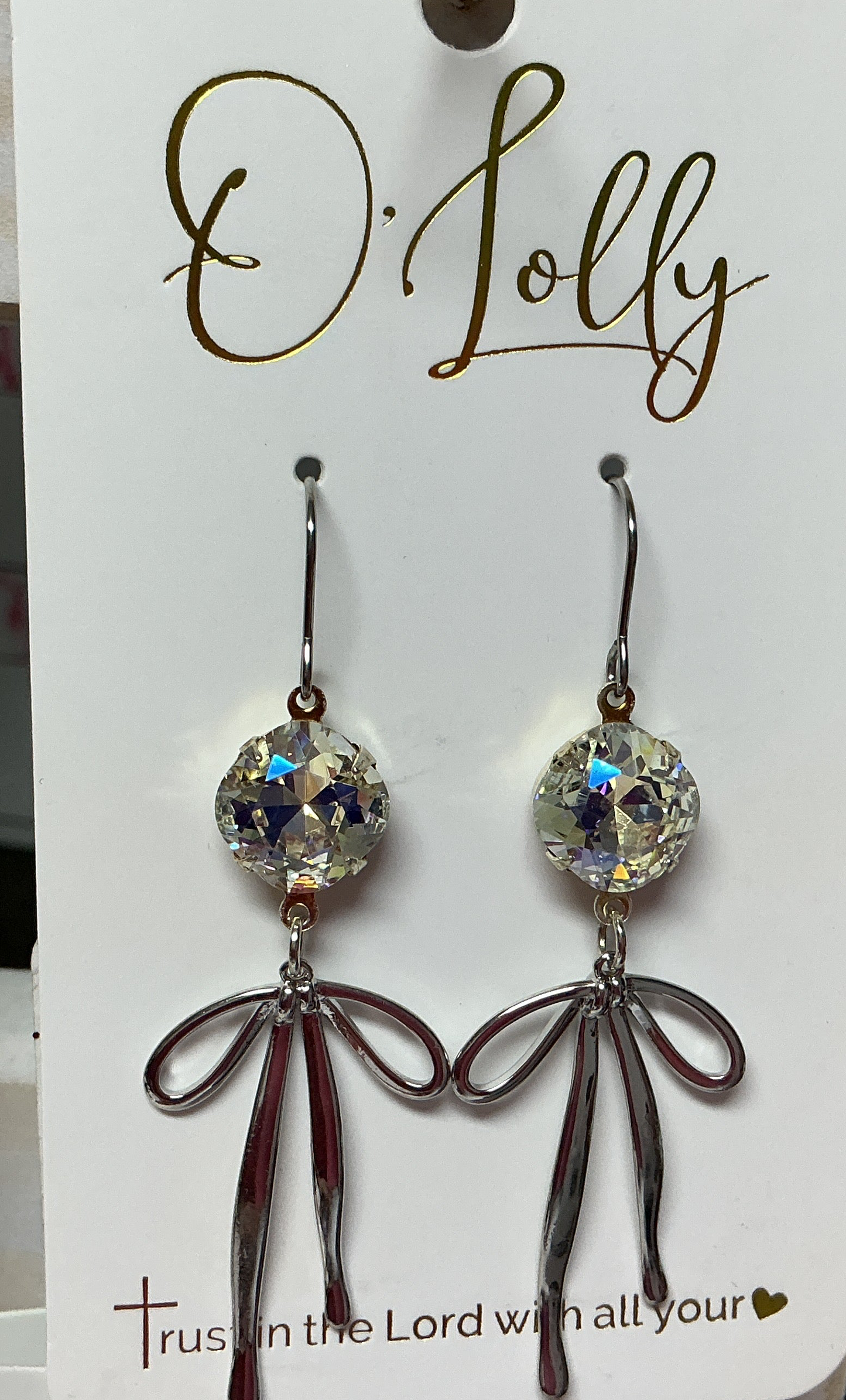 O’Lolly “Blakely” Earrings” -clear stone w/ bow dangle