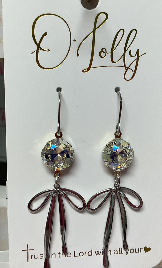 O’Lolly “Blakely” Earrings” -clear stone w/ bow dangle