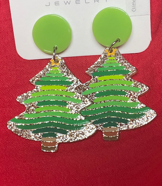 Glitter Christmas Tree Acrylic Earrings