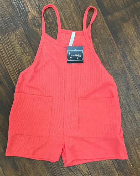 Girls coral overall romper/onesie