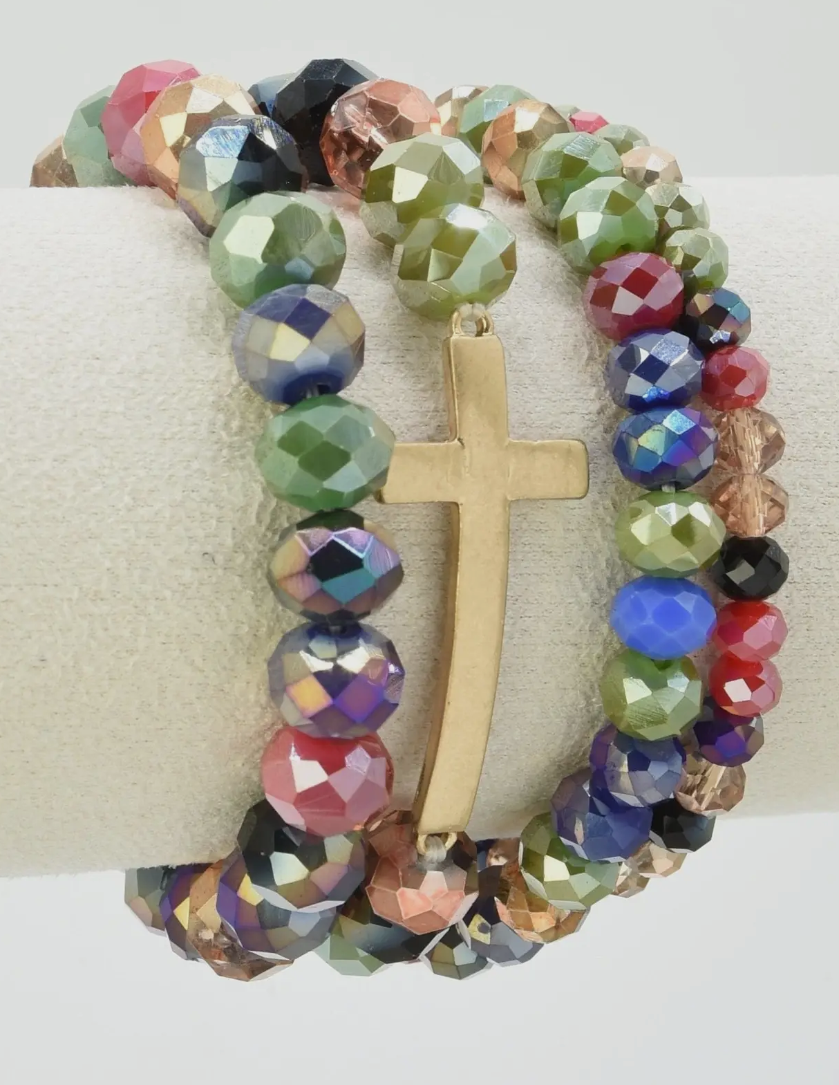 4 piece glass bead cross charm bracelet set