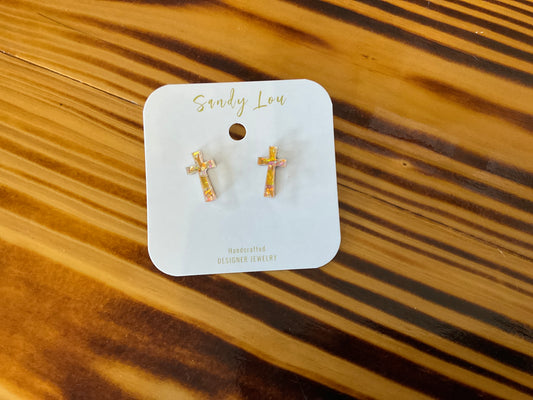 Little girls/adult glitter cross studs