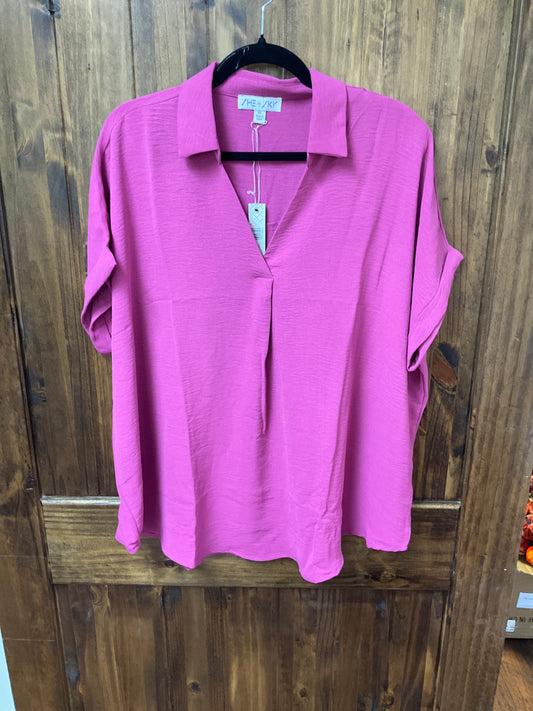 Drop Shoulder Collared Woven Top