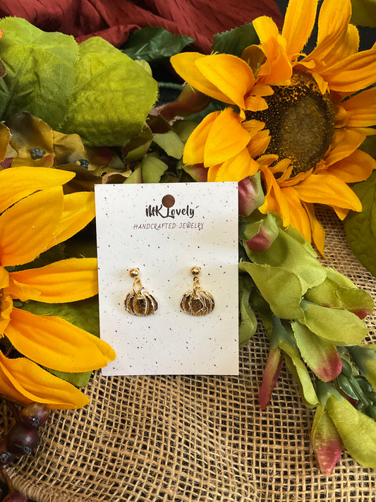 Gold foiled pumpkin drop earrings