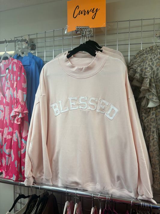 Blessed Embroidered Mock Neck Sweatshirt