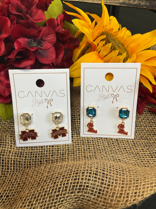 CANVAS Rhinestone Enamel Logo Earrings