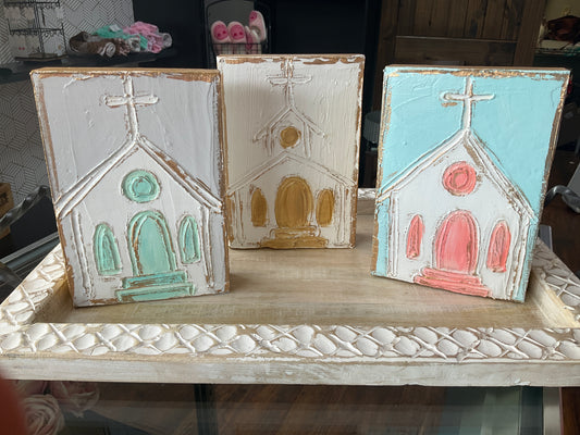Hand painted Textured Church Wood Block