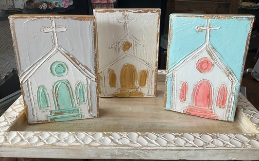 Hand painted Textured Church Wood Block