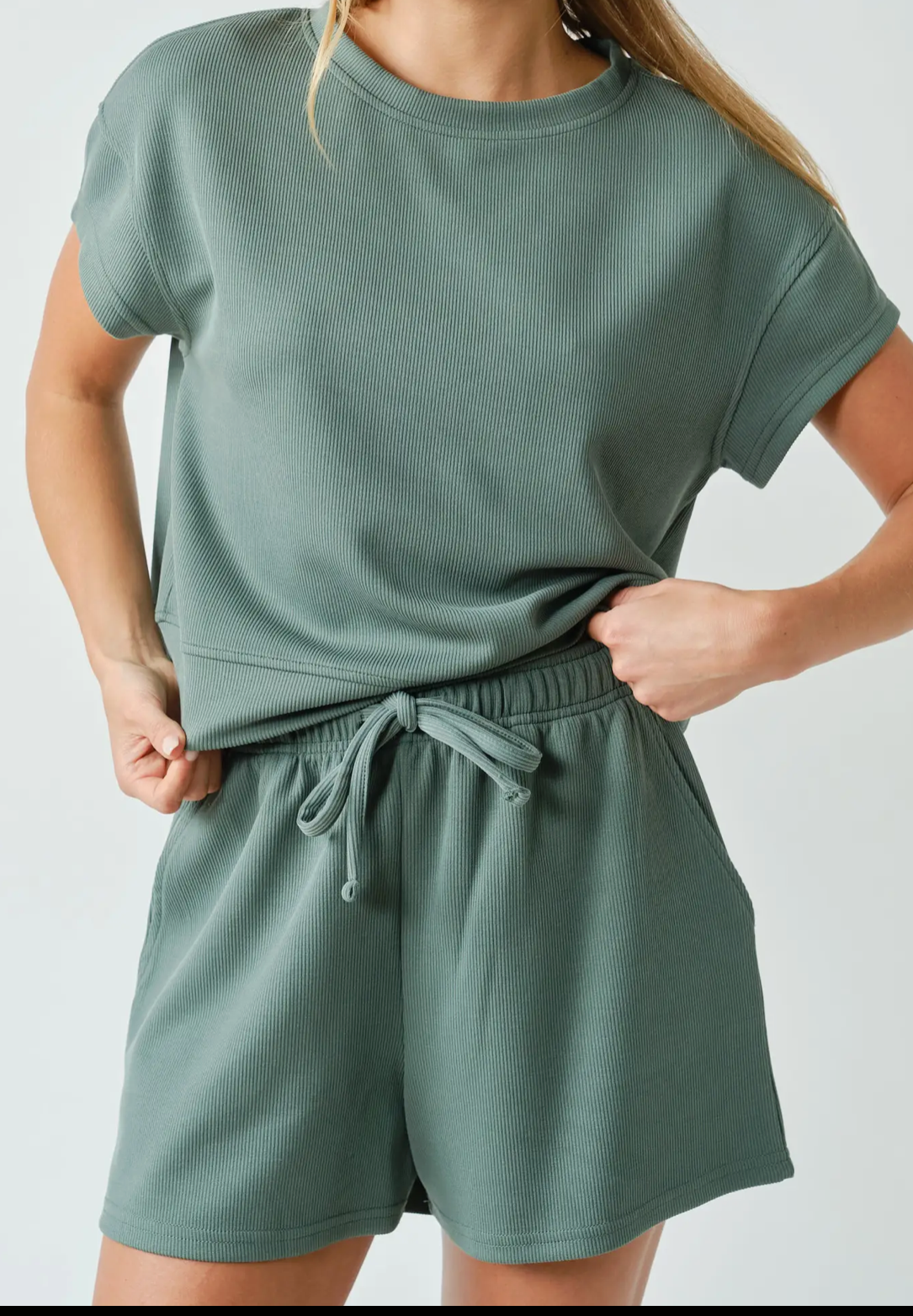 Luxe Sand Wash Rib Classic Tee Set