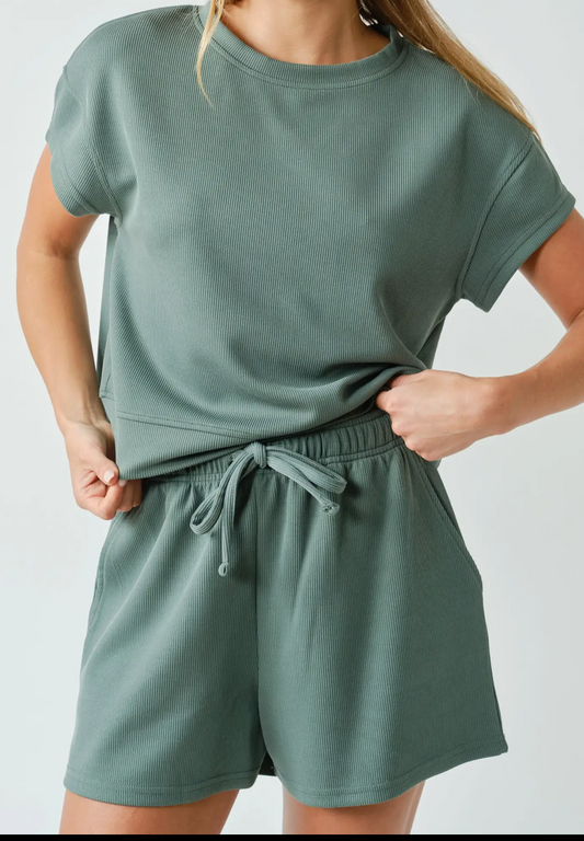 Luxe Sand Wash Rib Classic Tee Set