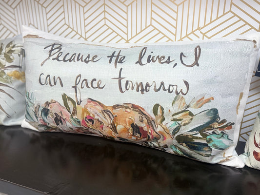 Because He Lives Floral Lumbar Pillow