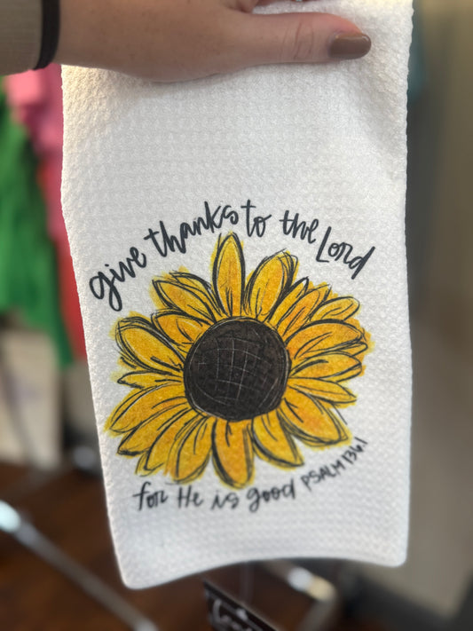 Give Thanks To The Lord Sunflower Fall Kitchen Dish Towel