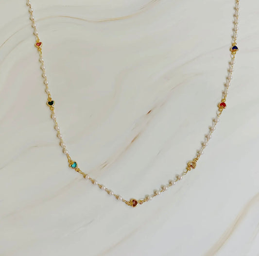 Mini Heart Pearl Chain Necklace