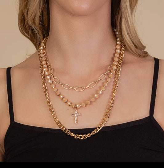 Layered Crystal Cross Necklace