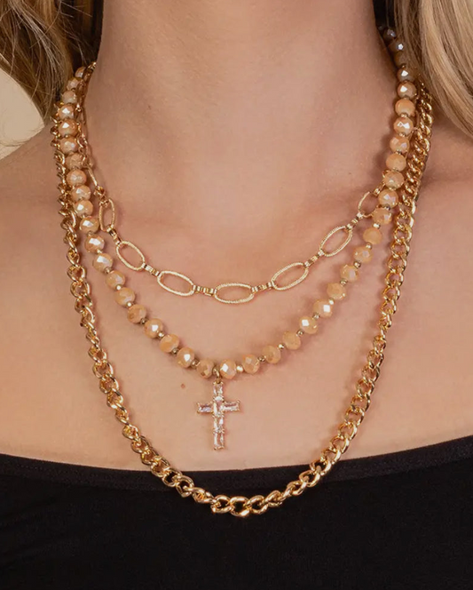 Layered cross necklace -crystal cross pendant