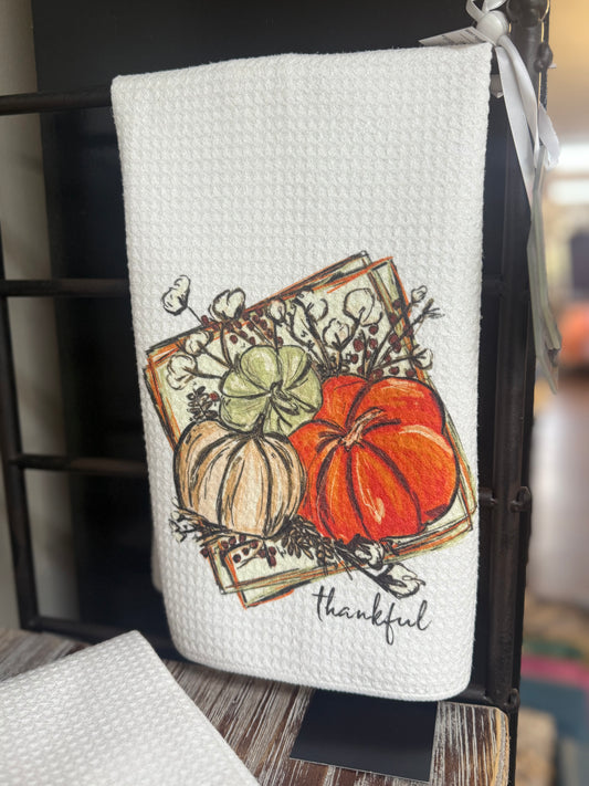 Thankful Chalk Pumpkins Fall Waffle Weave Kitchen Dish Towel
