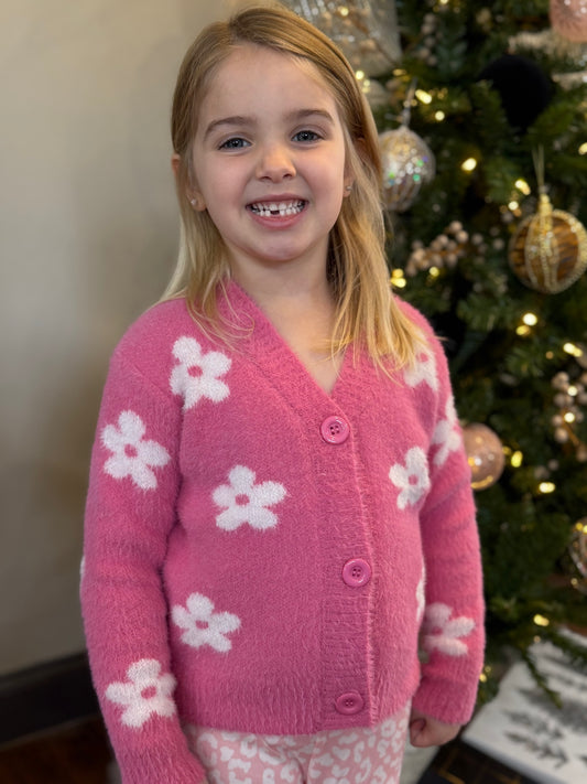 Girls Hot Pink Floral Cardigan