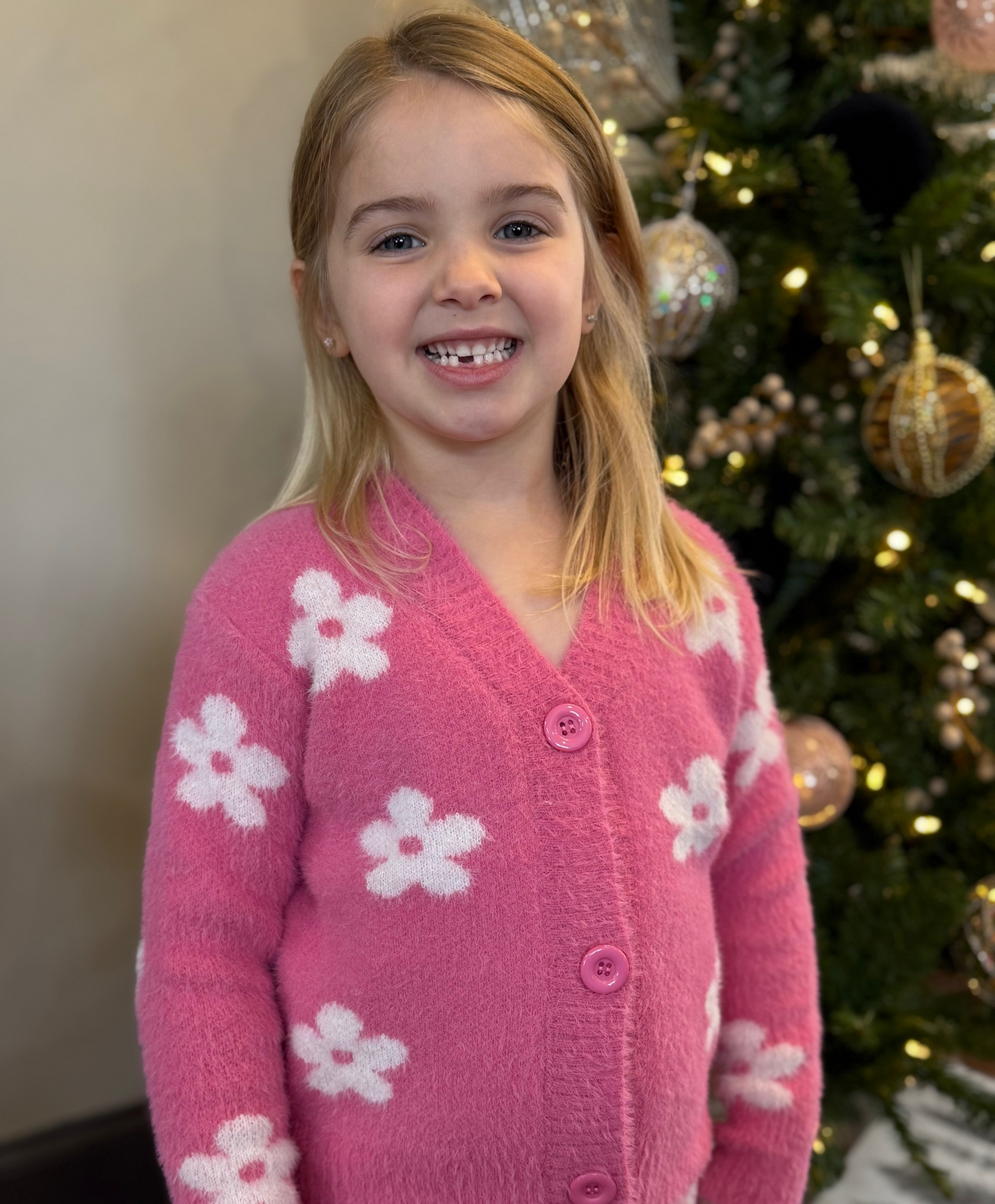 Girls Hot Pink Floral Cardigan