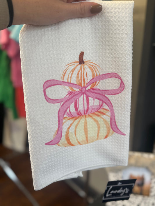Chinoiserie Pumkin Stack Preppy Bow Fall Kitchen Towel