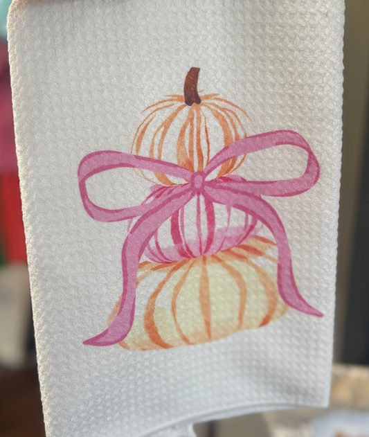 Chinoiserie Pumpkin Stack/Preppy Bow Fall Kitchen Towel