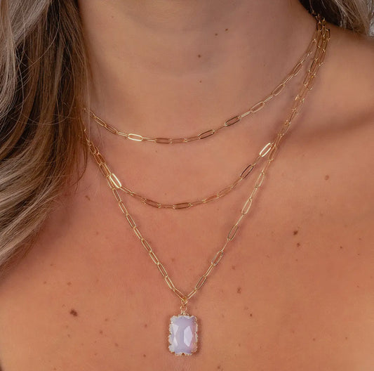 Rectangular Crystal Pendant Chain Necklace