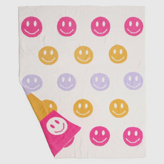 Multi-Colored Smiley Face Throw Blanket