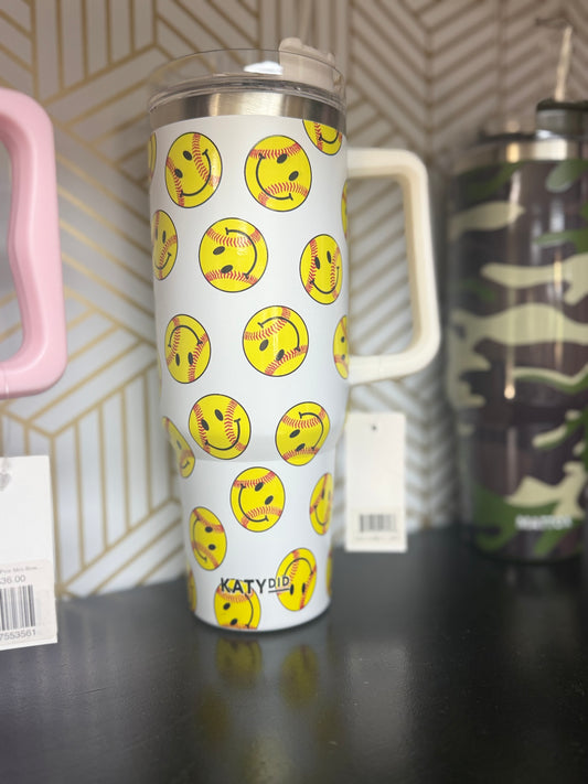 Softball Smiley Face Tumbler