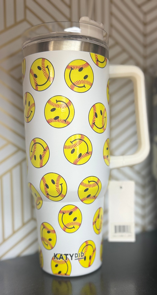 Softball Smiley Face Tumbler